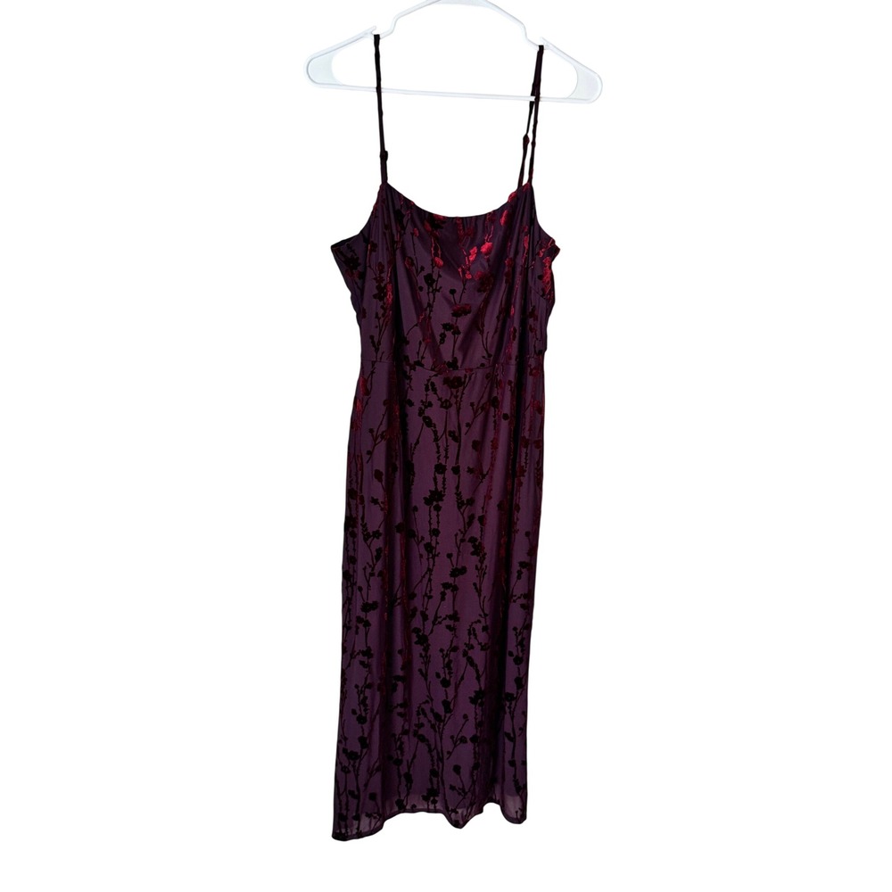 Taylor Plum Purple Burnout Velvet Floral Midi Dress Red Accents Womens 14